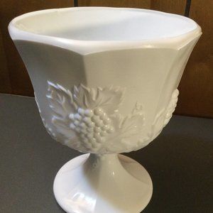 Milk Glass Vase with Grape Motif vintage